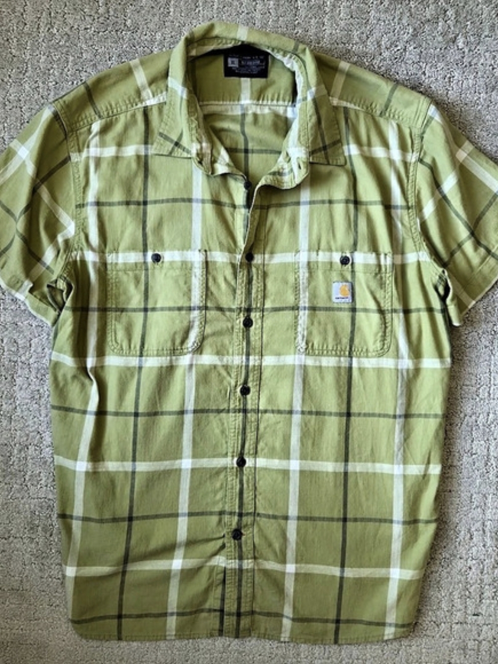 Carhartt Relaxed Fit Short-Sleeve Plaid Shirt Green & White XL